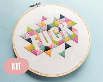 Fuck design Embroidery KIT For beginer, learning embroidery satin stitch, modern, funny, easy, + video Tutorial