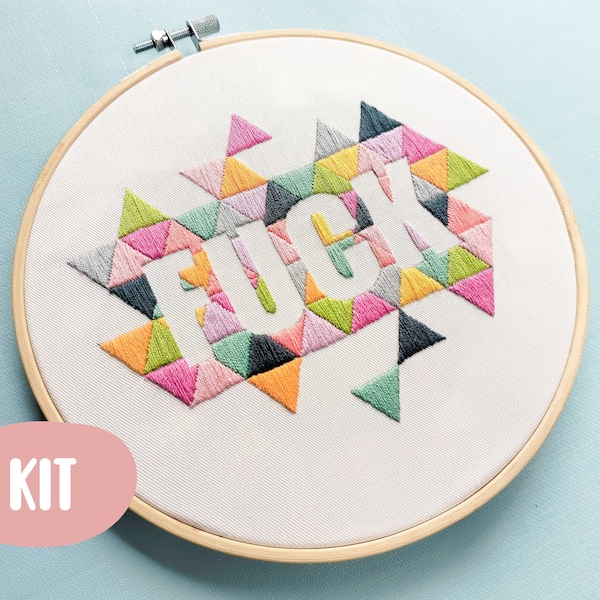 Fuck design Embroidery KIT For beginer, learning embroidery satin stitch, modern, funny, easy, + video Tutorial