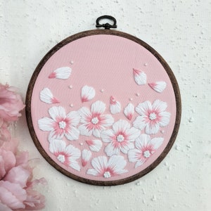 Kwiat wiśni sakura haft obręcz sztuka, gotowy haft, dekoracja ścienna, prezent dla niej