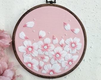 Cherry Blossom flower sakura Embroidery Hoop art, Finished embroidery, wall art Decor, Gift for Her