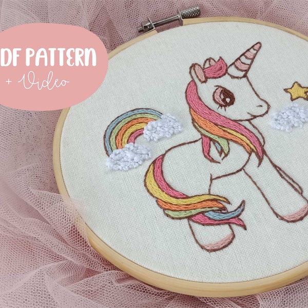 Unicorn Embroidery Pattern PDF File, nursery, Instant Download, Modern Easy for beginner, Digital Download