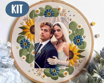 Sunflower Wreath Photo Frame Embroidery Kit, DIY Wedding Gift (PDF Guide)