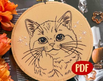 Subversive Cat Embroidery Pattern – Sassy Middle Finger Kitty (PDF)