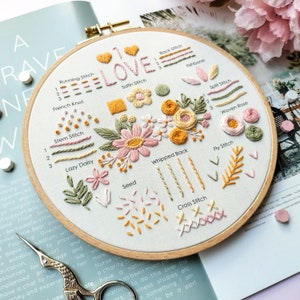Beginner Embroidery PDF Pattern, Level 1, Basic Stitches Tutorial ...