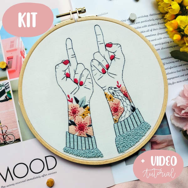 Kit de bordado a mano de tatuajes divertidos: Diseño de "Joder", "Serpiente" y "Floral" (+Tutorial en vídeo)