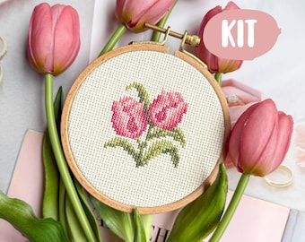牡丹の花のクロスステッチキット：初心者向けDIY花刺繍 - Etsy 日本