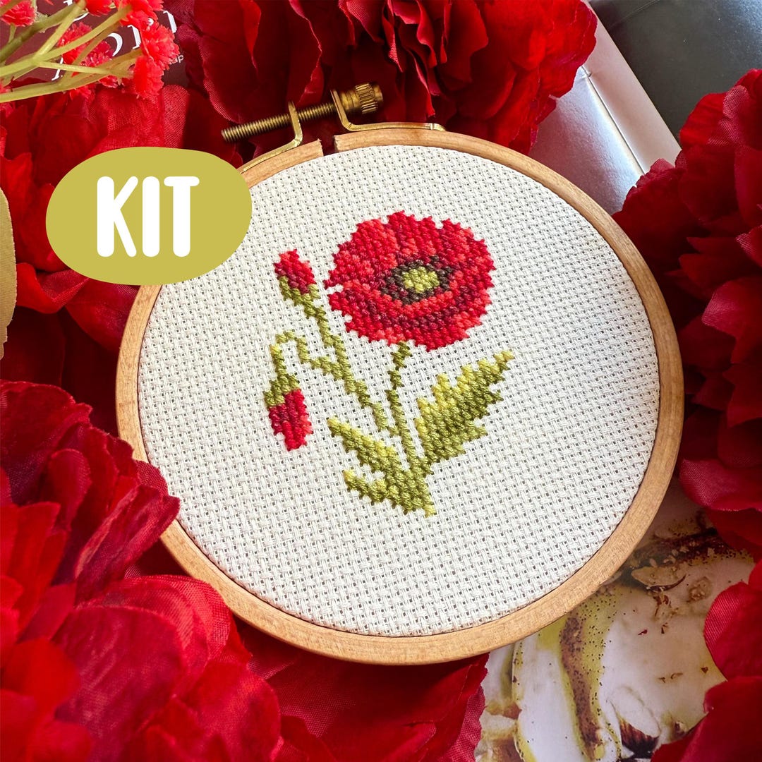 Poppy Cross Stitch Kit: Beginner Floral Embroidery DIY Gift - Etsy