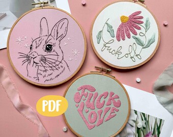 Subversive Embroidery Pattern Bundle – Sassy Bunny & Snarky Flower (PDF Pattern)