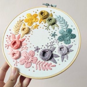 Beginner Embroidery Pdf Pattern flower rainbow, Digital Pattern, + video Tutorial