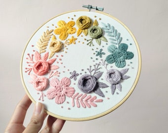 Beginner Embroidery Pdf Pattern flower rainbow, Digital Pattern, + video Tutorial