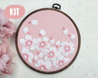 Cherry Blossom embroidery kit beginner easy, modern, sakura flower DIY KIT, + video Tutorial