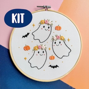 Embroidery kit Ghost Cute Halloween for beginner, easy, modern, funny + video Tutorial