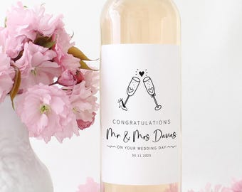 Personalised Wedding Wine Label for Bride & Groom Fun Champagne Design Wine or Prosecco Bottle Sticker Gift for Couples Friends or Family