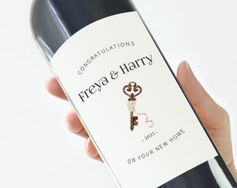 Rótulo de vinho personalizado para inauguração de casa: Design de chave vintage