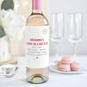 Sticker étiquette de vin L'amour en bouteille de grand-mère cadeau pour grand-mère Sticker bouteille de prosecco vin pour nounou pour la fête des mères, anniversaire de Noël