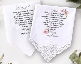 Wedding Gift for Parents / Wedding Handkerchief For Mum and Dad / Gift Set Thank you Gift / Personalised Gift from bride groom hankie