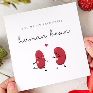 Tarjeta divertida para el día de San Valentín, con forma de frijol humano, linda tarjeta para esposa, esposo, novio, novia, aniversario para novio, novia, regalo de San Valentín