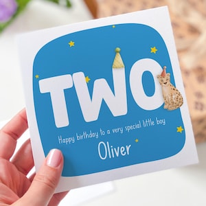 Personalised Second Birthday Card for Boy Name Animal Theme 2nd Birthday Keepsake Card for Son Grandson or Nephew Turning Two I am Two