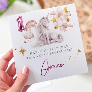 Einhorn Geburtstagskarte Benutzerdefinierte Name Andenken für ein ganz spezielles Mädchen magisches Geschenk für Tochter Nichte oder Enkelin
