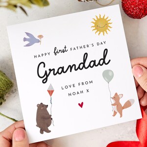 Tarjeta del primer día del padre para abuelo, nombre personalizado, diseño de animal lindo, recuerdo especial de nieto, nieta, nieto, nuestro primer