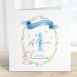 Carte de premier anniversaire personnalisée pour bébé garçon fille Nom personnalisé Carte de 1er anniversaire Éléphant mignon Je suis un neveu nièce petit-fils petite-fille
