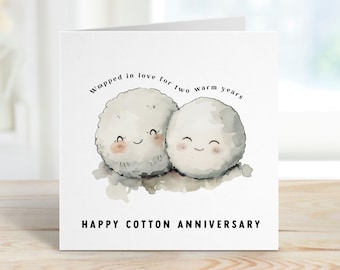 Carte pour le deuxième anniversaire de mariage avec de jolies boules de coton Carte du 2e anniversaire de mariage Joyeux anniversaire de mariage pour femme, mari, petite amie, petit ami