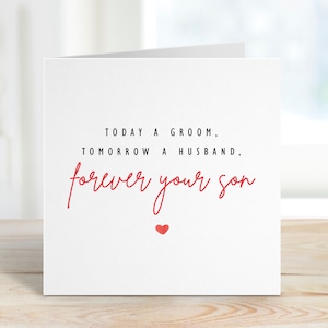 Tarjeta para la madre del novio Hoy un novio Mañana un esposo para siempre Tu hijo Tarjeta de boda a papá Tarjeta de boda Tarjeta del padre del novio