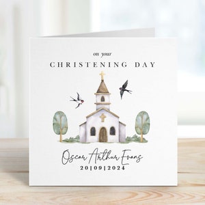 Taufkarte für Patenkind Neffe Nichte mit Namen Datum Taufkarte auf Ihrem Taufandenken Niedliche Kirche Personalisiert