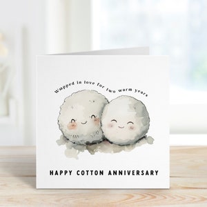 Second Wedding Anniversary Card with cute cotton balls 2nd Anniversary Card Happy Cotton Anniversary for wife husband girlfriend boyfriend