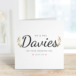 Carte de mariage avec nom et date Félicitations pour vos fiançailles de mariage Carte florale Cadeau de jeunes mariés Cartes de voeux pour un couple M. et Mme