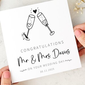 Personalised Wedding Card for Bride and Groom Fun Champagne Glass Design Custom Mr & Mrs Congratulations Card for Couple Funny Card