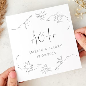 Carte de mariage ou de fiançailles personnalisée - Initiales personnalisées, noms et date - Carte minimaliste élégante pour les couples - Cadeau souvenir unique
