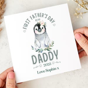 Eerste Vaderdagkaart van babymeisje tot papa schattig pinguïnontwerp gepersonaliseerd aandenken cadeau 2025 dochter 1e vaderdag als mijn vader