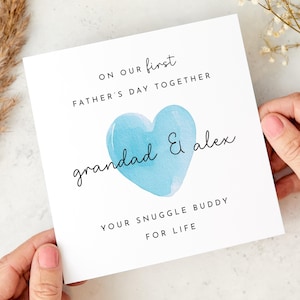 First Father's Day Card for Grandad from Baby Boy Personalised with Names Grandad and Me with Blue Heart Cute New Dad Keepsake Gift Grandpa