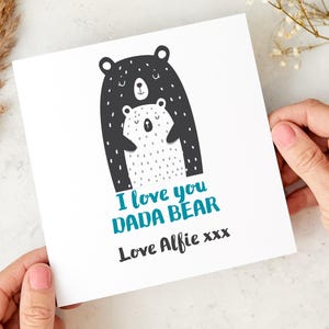 Tarjeta de oso "Te amo papá", linda tarjeta para el Día del Padre o el cumpleaños de papá, hecha por un niño, abrazo de oso personalizado para papá, recuerdo del primer día del padre