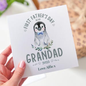 Première carte de fête des pères pour grand-père de petite-fille petit-fils Design pingouin mignon cadeau souvenir personnalisé 2025 bébé fille bébé garçon