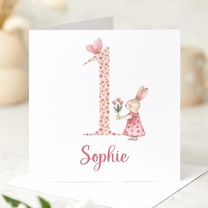 Elegante verjaardagskaart voor meisjes 1e 2e 3e 4e verjaardag schattig konijntje ontwerpkaart voor dochter nichtje kleindochter aandenken kinderverjaardagskaart