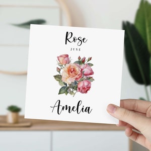 Tarjeta de cumpleaños de junio Tarjeta de flores de nacimiento de rosa para nacer en junio tarjeta de cumpleaños de nacimiento personalizada con nombre mes de nacimiento regalo de rosa para su amiga