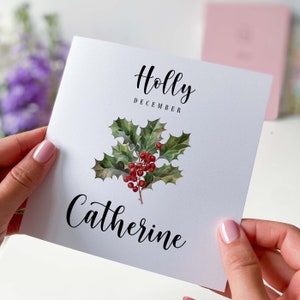 December verjaardagskaart Holly Gepersonaliseerde geboortebloemenkaart voor geboren in december geboorte met naam geboortemaand december voor haar hem vriend mama