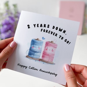 Biglietto per il 2° anniversario di 2 anni, per sempre carino Biglietto di anniversario Happy Second Cotton per moglie marito fidanzato fidanzata