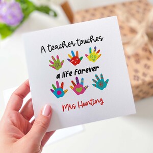 Tarjeta de agradecimiento para maestros con manos divertidas, tarjeta de maestro personalizada para la escuela, agradecimiento al maestro de preescolar, fin de período, guardería primaria