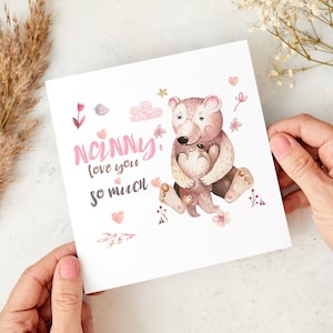 Nanny Love You So Much Card Mother's Day or Birthday Card from Grandchild New Grandma Sweet Bear Hug Illustration Card for Nanny Grandma