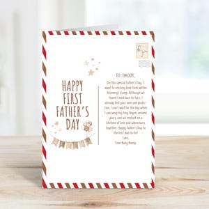 Tarjeta personalizada para el primer día del padre, estilo carta de "The Bump", linda tarjeta con mensaje para la barriguita, regalo para el futuro papá, recuerdo para el nuevo papá.