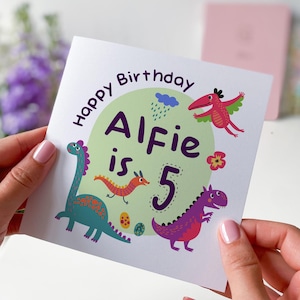 Tarjeta de cumpleaños personalizada con nombre Bebé Niño Dinosaurio 1er 2do 3er 4to 5to 6to 7mo 8vo 9no 10mo cumpleaños tarjeta para niño niña Sobrino Sobrina