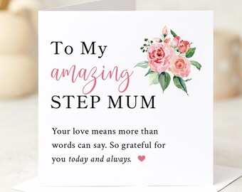 Step Mum Thank You Card – To My Amazing Stepmum on her Birthday or Mother’s Day