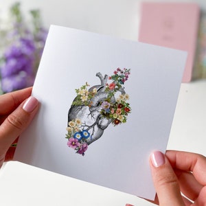 Biglietto a cuore floreale per fidanzata, fidanzato, marito, moglie, partner, San Valentino, biglietto regalo d’amore per lei, regalo per lui, cuore artistico, design anatomico