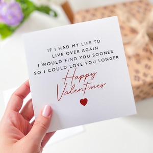 Cartão romântico de Dia dos Namorados com o sentimento "Se eu tivesse que viver minha vida de novo" - perfeito para marido, esposa, namorado, namorada ou parceiro