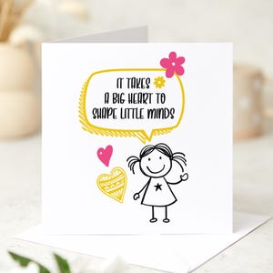 Tarjeta de agradecimiento para el maestro Se necesita un gran corazón para moldear pequeñas mentes Regalo de fin de curso Diseño de tarjeta de agradecimiento para niña estudiante Hecho a mano