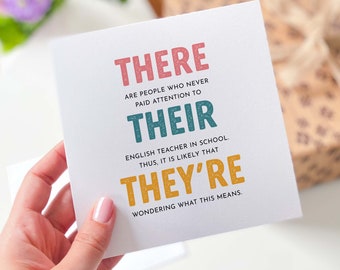 Funny English teacher card Thank you gift card for English teacher gift card for him her teacher women teacher for gratitude card grammar