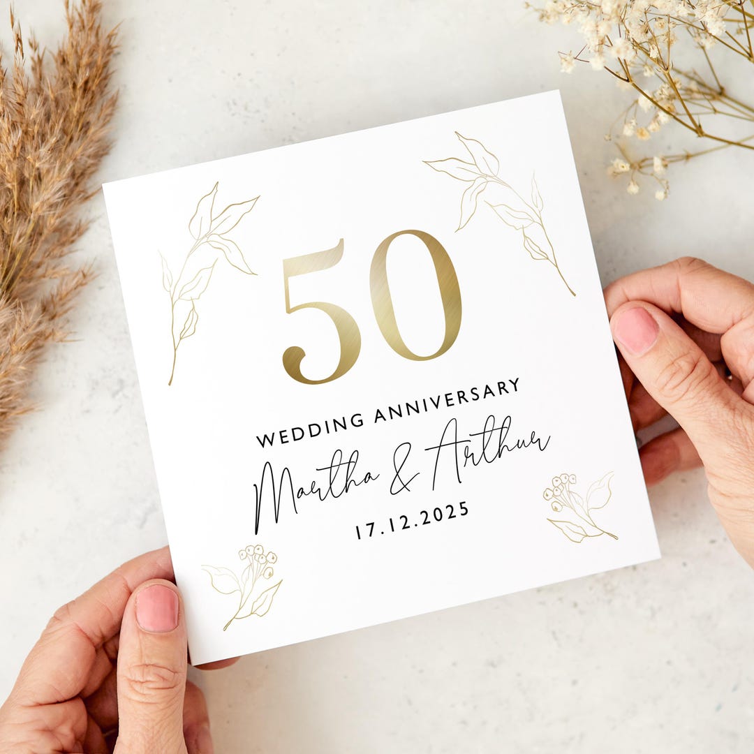 Elegant Wedding Anniversary Card With ANY YEAR Custom Gold Personalised ...